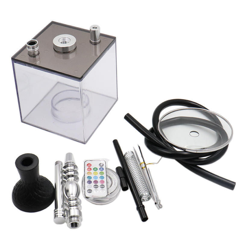 Transparent Acrylic Cube Sheesha Hookah with Accessories