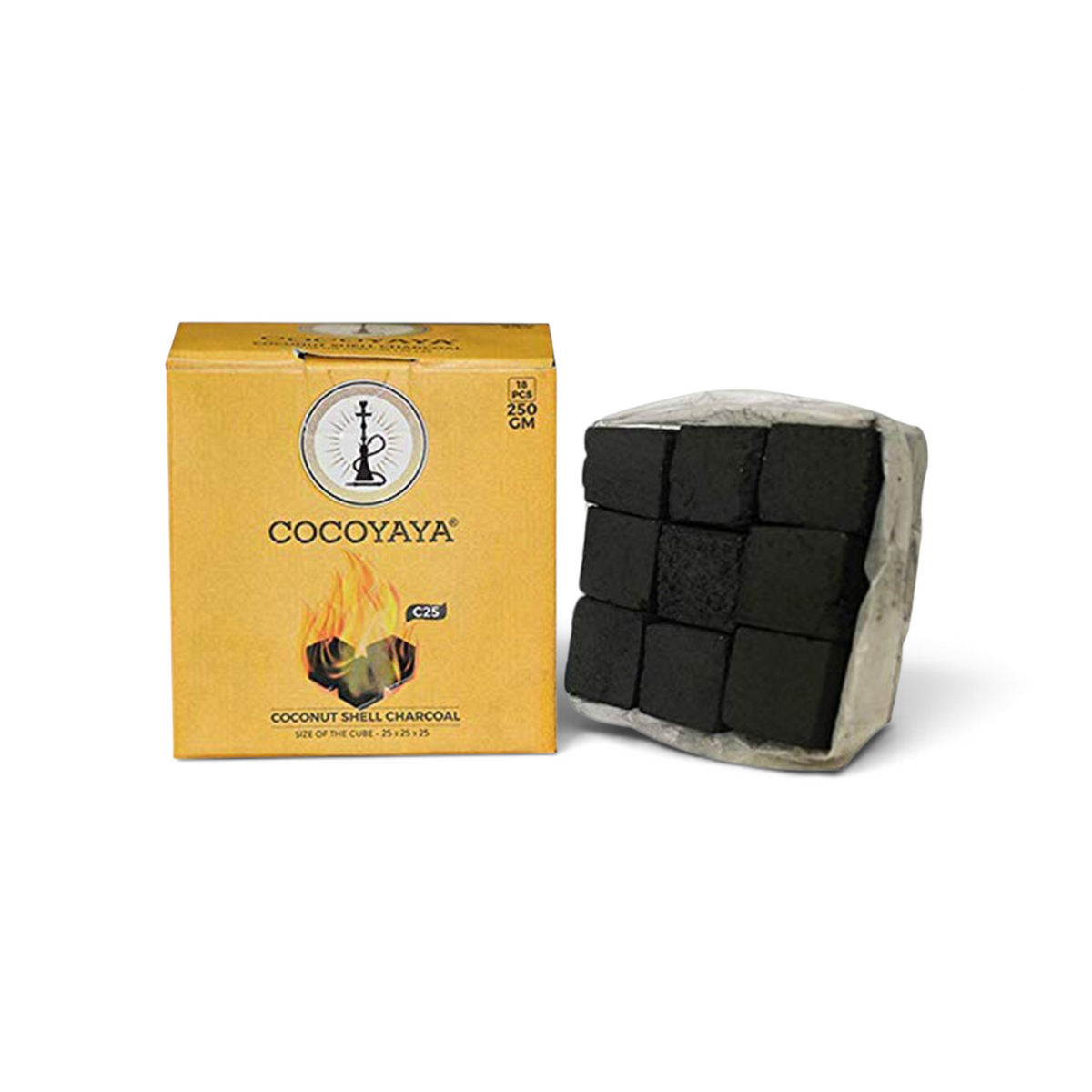 Cocoyaya coconut coal, Cocoyaya coconut charcoal, hookah coconut coal 250g, coconut charcoal 18 pcs, hookah charcoal cubes, shisha charcoal, natural coconut shell charcoal, Indonesian coconut charcoal, hookah coal online India