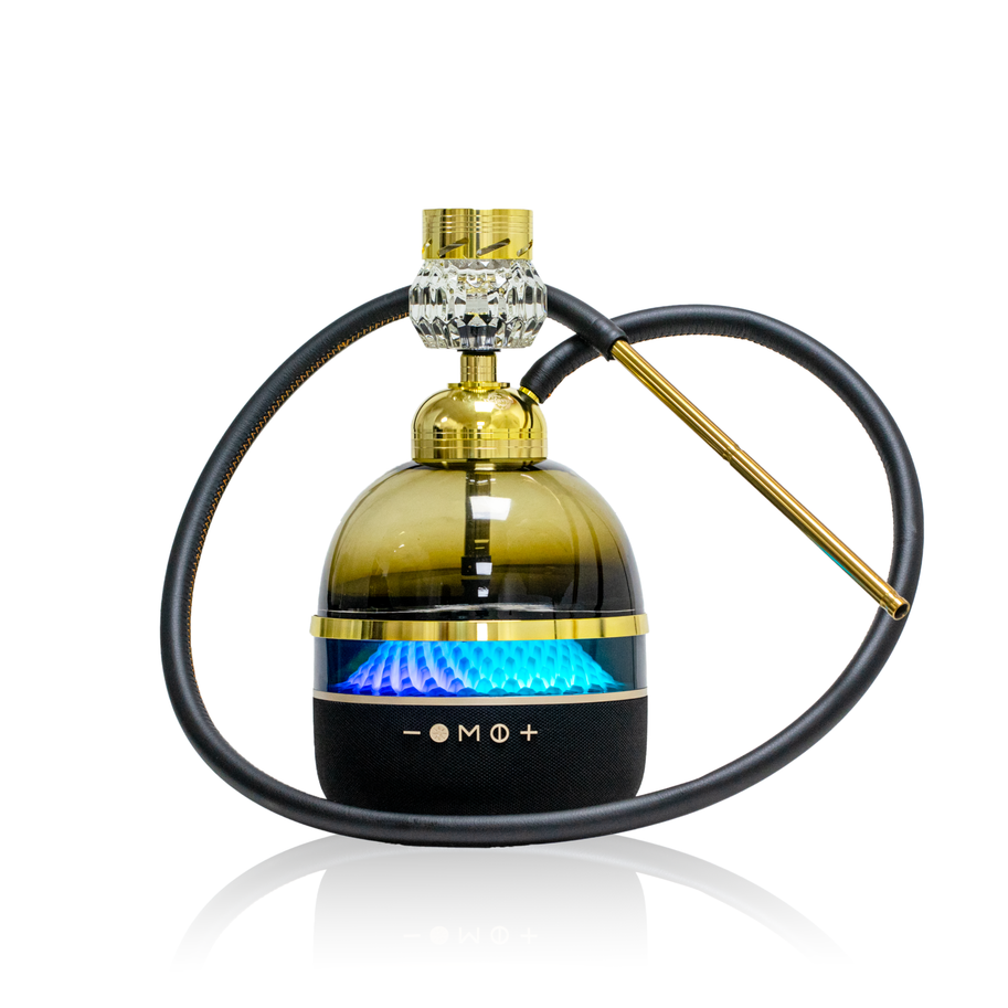 Dejavuu Hi Fi Bomb Hookah, Hi Fi Bomb Hookah Gold, Dejavuu Gold Hookah, Bluetooth Speaker Hookah, LED Hookah, premium hookah, 15.5 inch hookah, glass base hookah, hookah with Bluetooth speaker, hookah with LED light, buy Dejavuu hookah online, premium hookah India