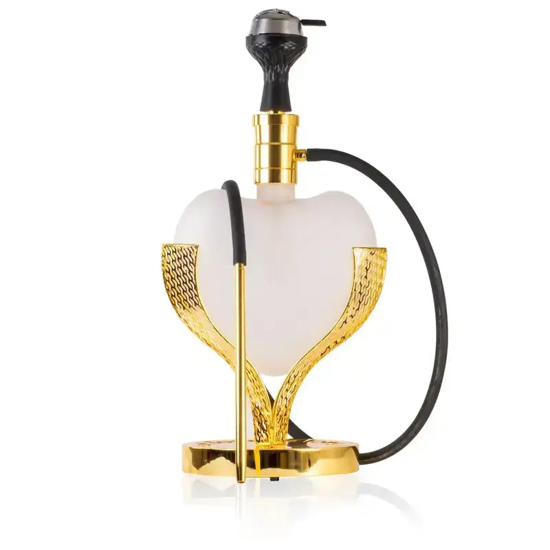 Dejavuu Royal Glow 23 inch hookah with frosty white glass base, golden stand, LED effects and silicone pipe