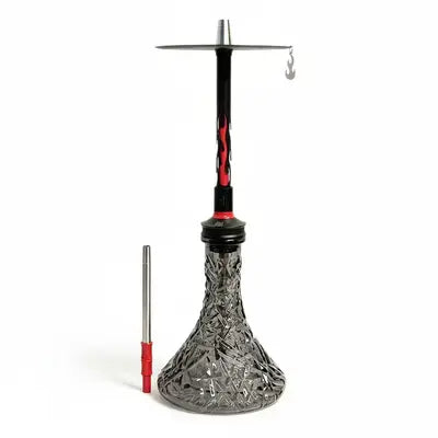 Misha Revolt HERO Flame red and black aluminium hookah with designer tray and silicone hose
