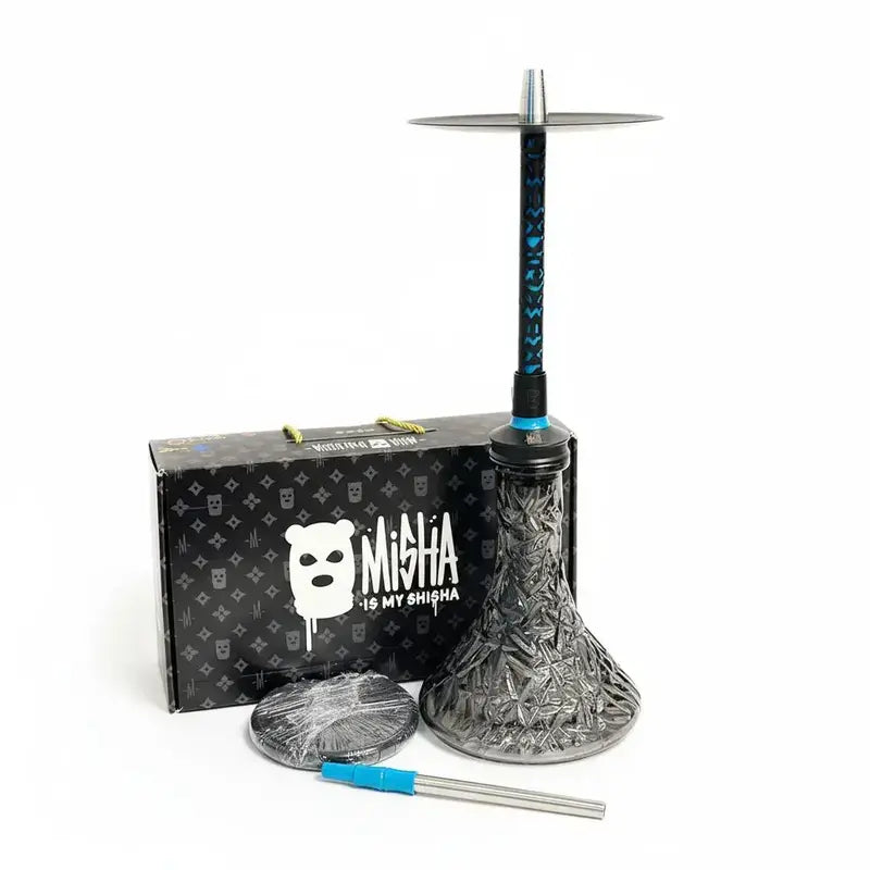Misha Revolt HERO Smile designer hookah with anodized aluminium upper body, stainless steel shaft and glass base
