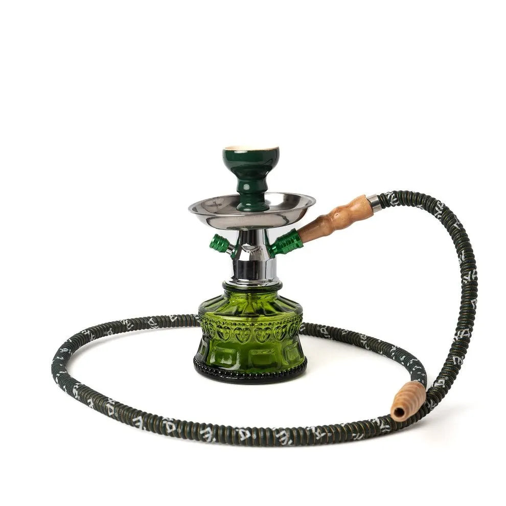 MYA Bacci Original Hookah 9.5 inch with glass base, metal stem, ceramic bowl and leather-coated hose