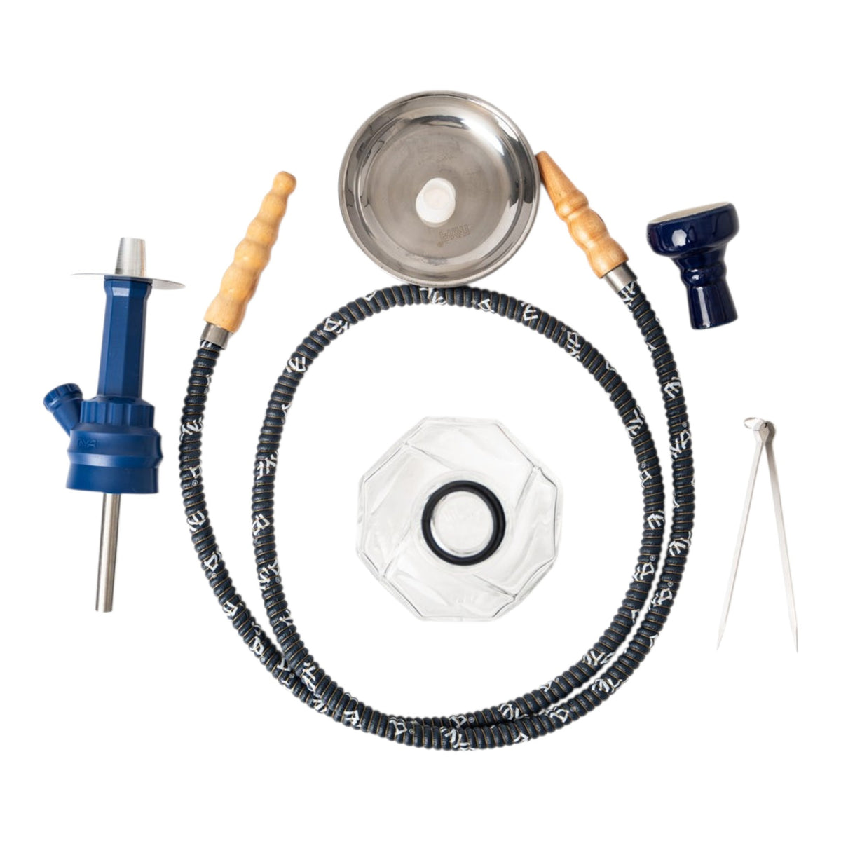Buy MYA Chico Original Hookah 13 inch with acrylic X-function stem, transparent glass base, ceramic bowl and leather-coated hose.
