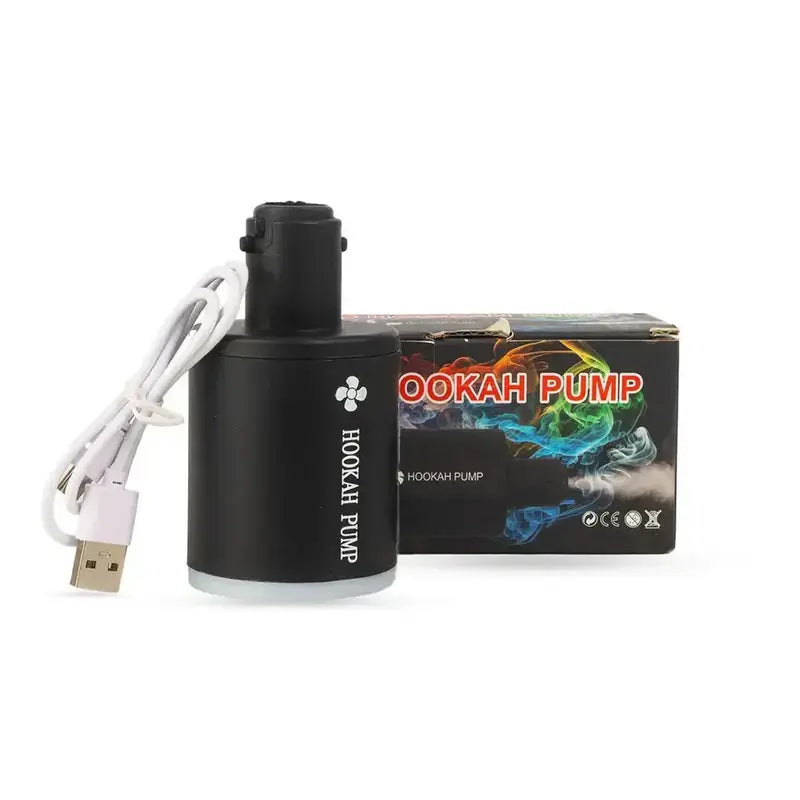Rechargeable portable black hookah pump with RGB LED light and USB charging cable