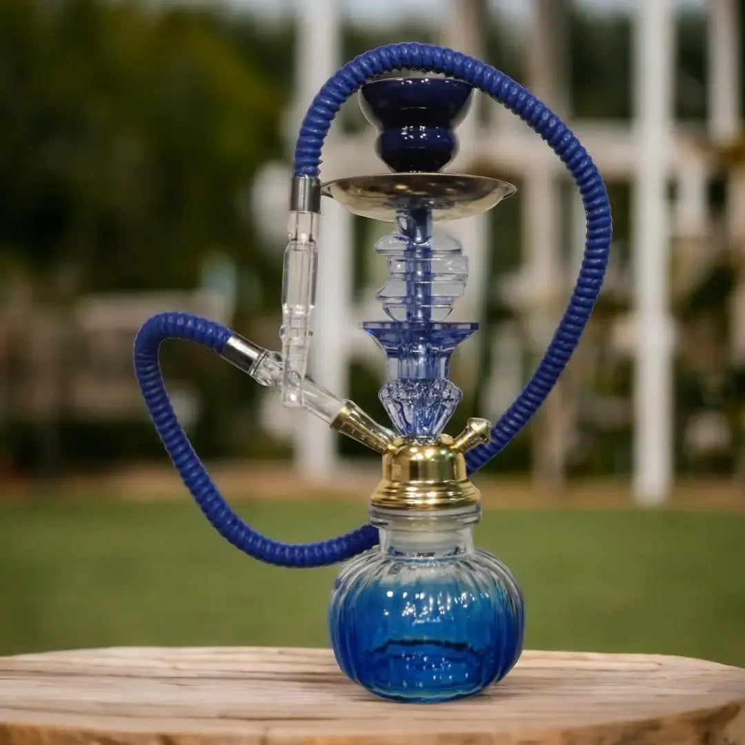 Sheesha King Pumpkin Hookah 11 Inch with Blue Glass Base, Pipe and Ceramic Chillum
