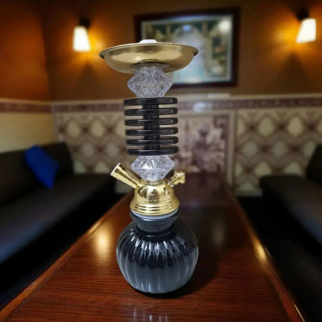 Sheesha King Pumpkin T2 Hookah 11 Inch with Black Glass Base and Gold Stem