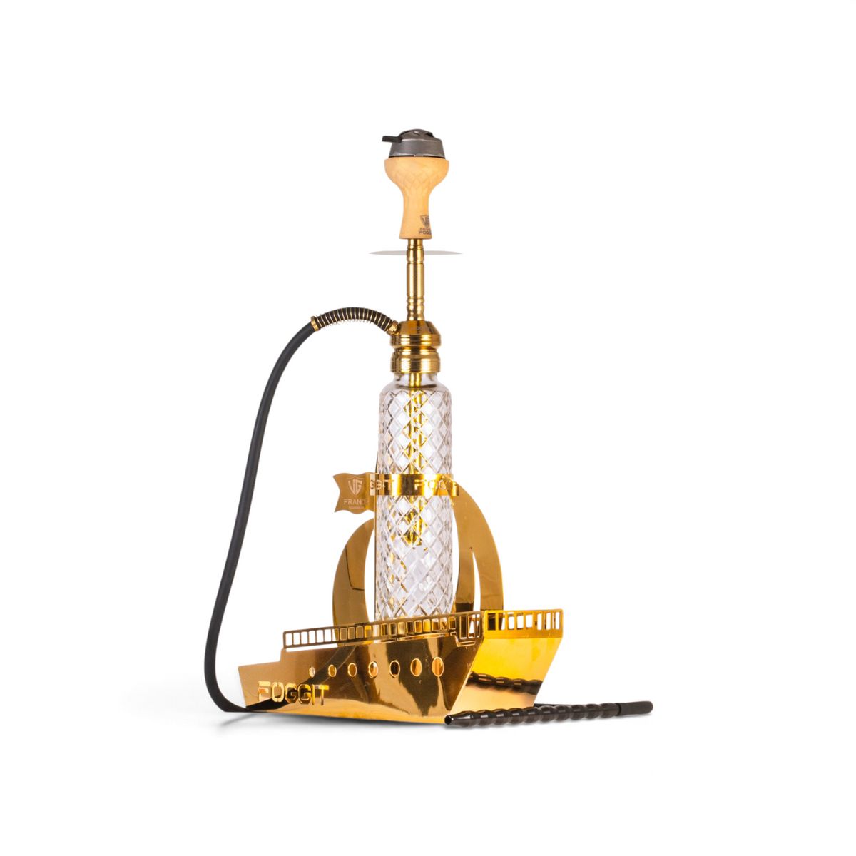 VG France Warship Hookah, VG France Hookah, Warship Hookah Gold, VG France Gold Hookah, VG France Hookah India, Ship Design Hookah, 28 Inch Hookah, LED Hookah, Premium Hookah, Designer Hookah, X Function Hookah, Glass Base Hookah